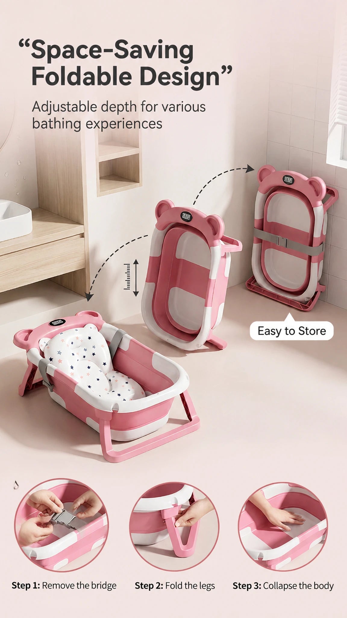 UBRAVOO Foldable Baby Bathtub Set With Temperature Display