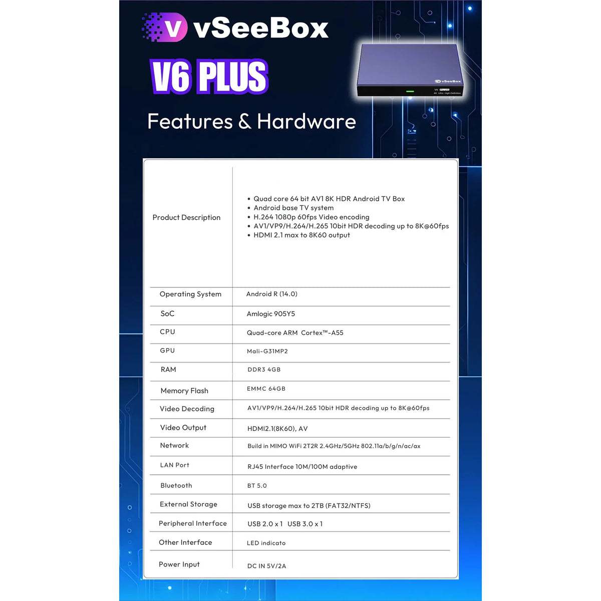 vSeeBox V6 Plus 64GB 8K HD Officially Authorized Voice Control