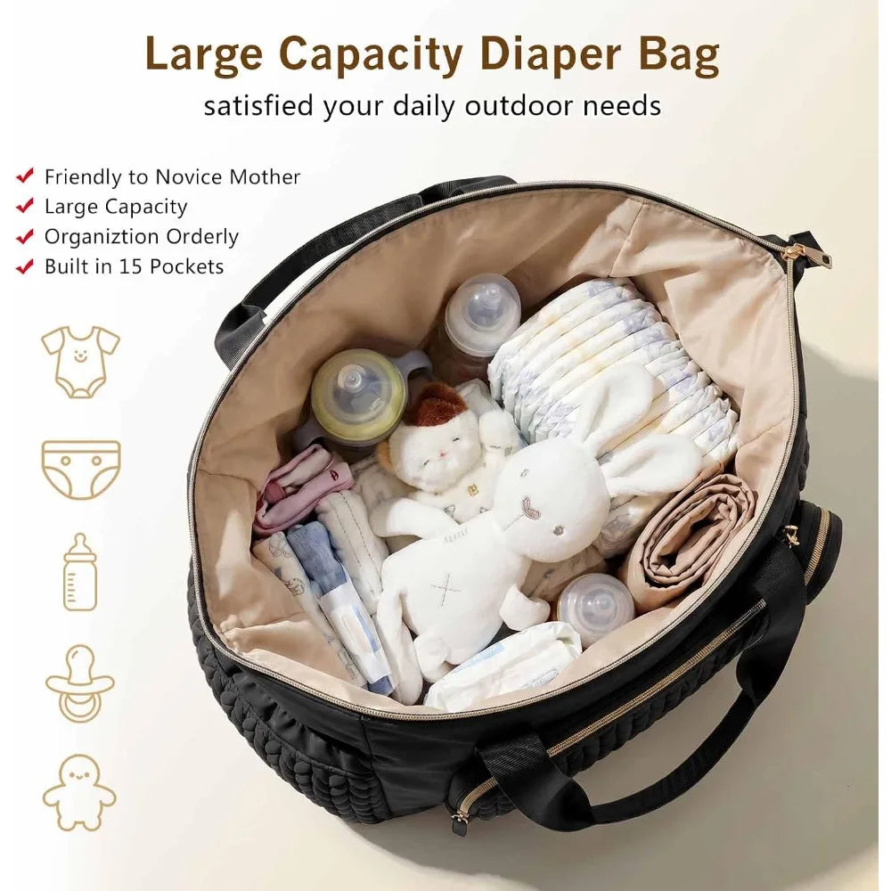 Tote Diaper Bag with Changing Pad, Pacifier Case, Large Capacity Hospital Bag for Mom and Baby, Newborn Travel Diaper Bag with Insulated Bottle Pocket for Mommy, Sturdy Diaper Bag Everyday Use for New Parent
