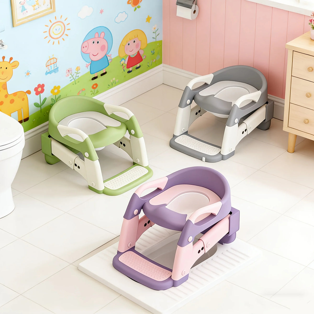 A Versatile Potty Training Chair That Includes Steps, Is Foldable, And Has Adjustable Height, Soft Padding, And Safety Features