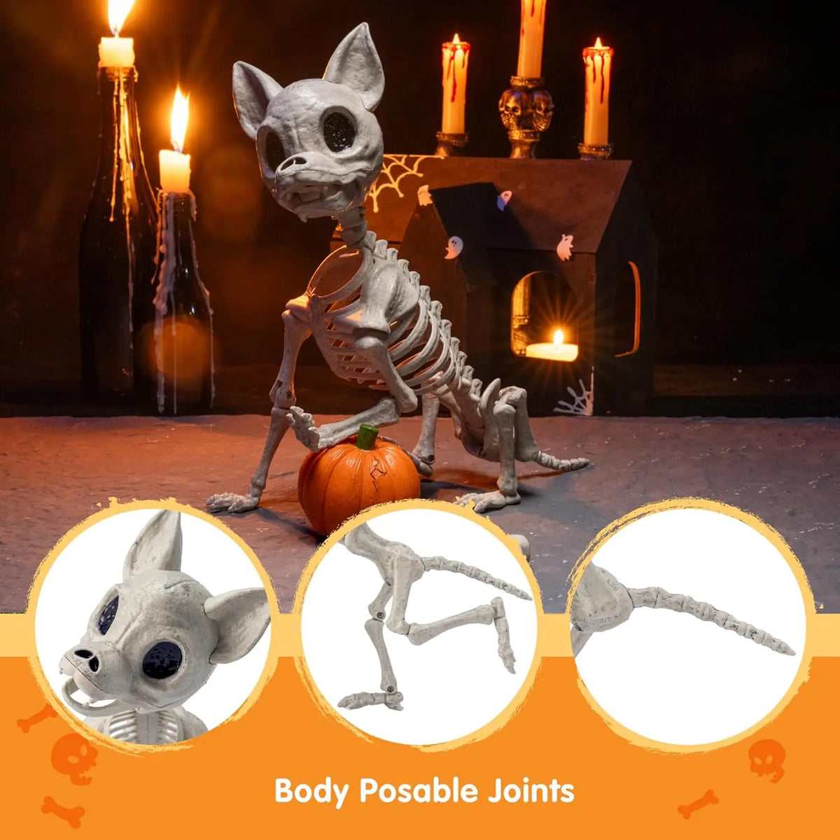 12.6 inches Plastic Puppy Bones Skeleton Plastic Chihuahua Dog Skeleton Halloween Decorations with Posable Joints for Halloween Indoor Outdoor, Graveyard Party Decor