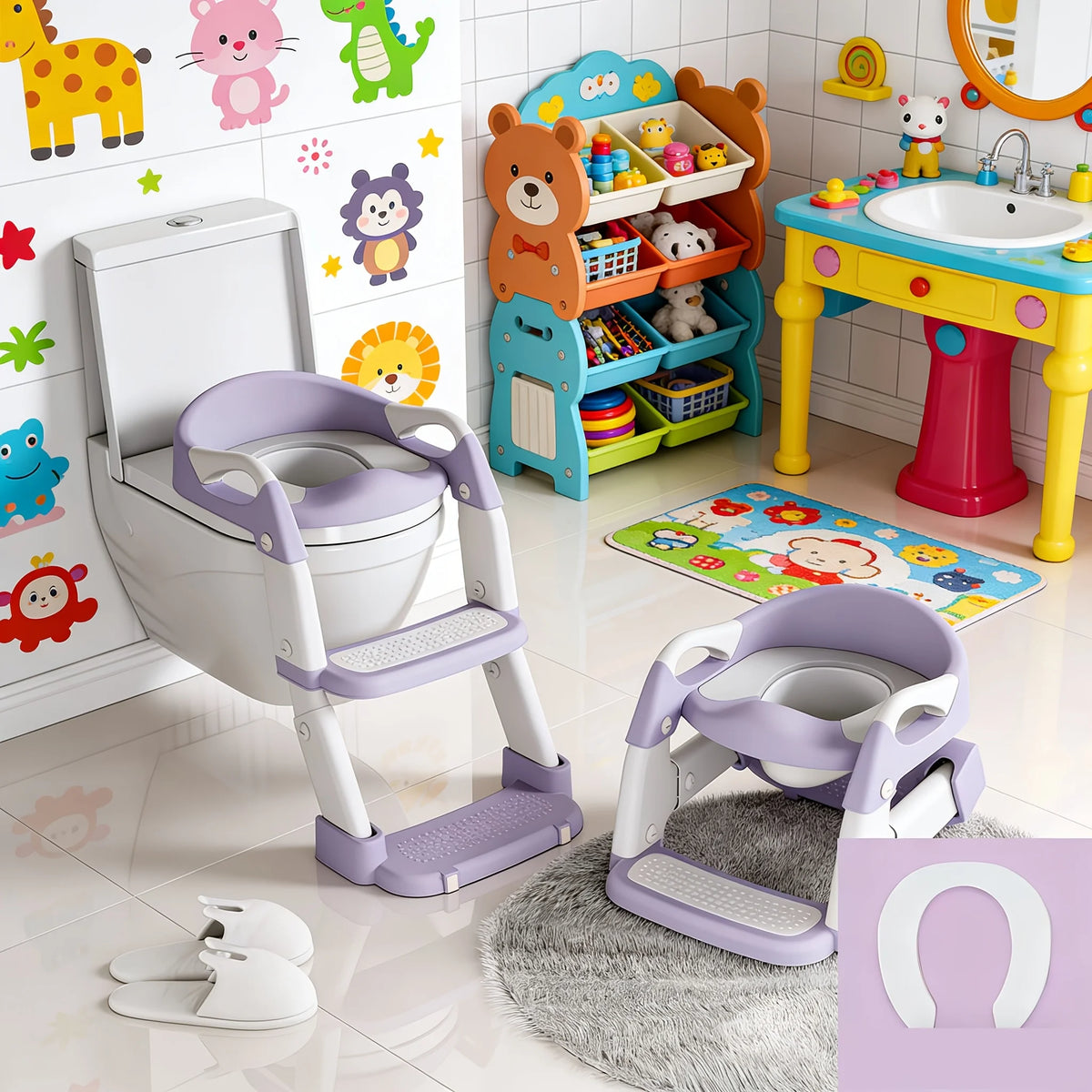 A Versatile Potty Training Chair That Includes Steps, Is Foldable, And Has Adjustable Height, Soft Padding, And Safety Features