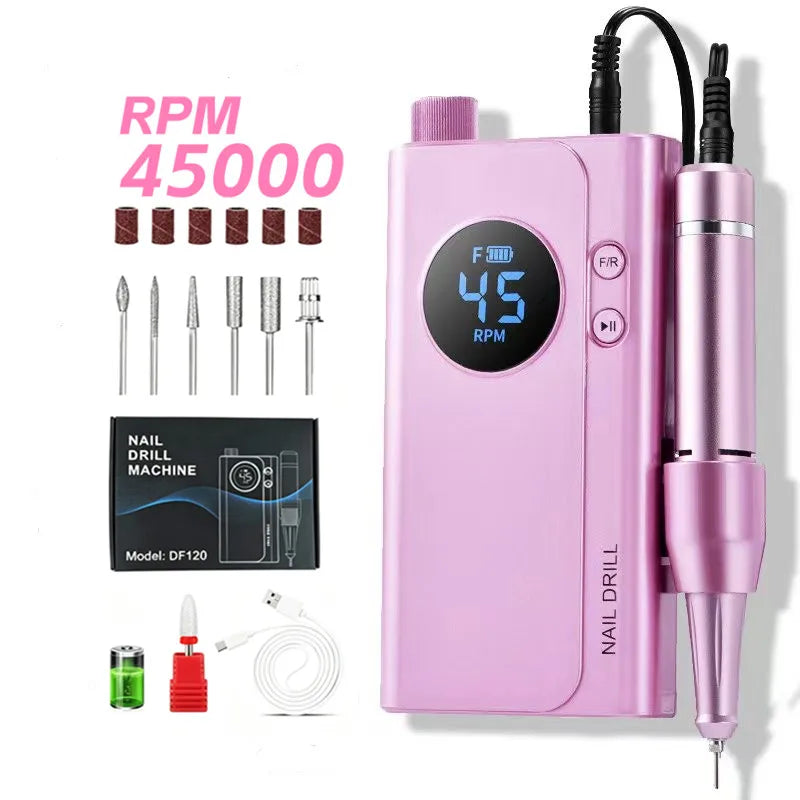 45000RPM Portable Cordless Nail Drill, 4500mAh Rechargeable Battery Electric Nail File, Nail Grinding Machine for Removing Nail Gel & Acrylic Nails, Ideal Holiday Gift Home & Salon
