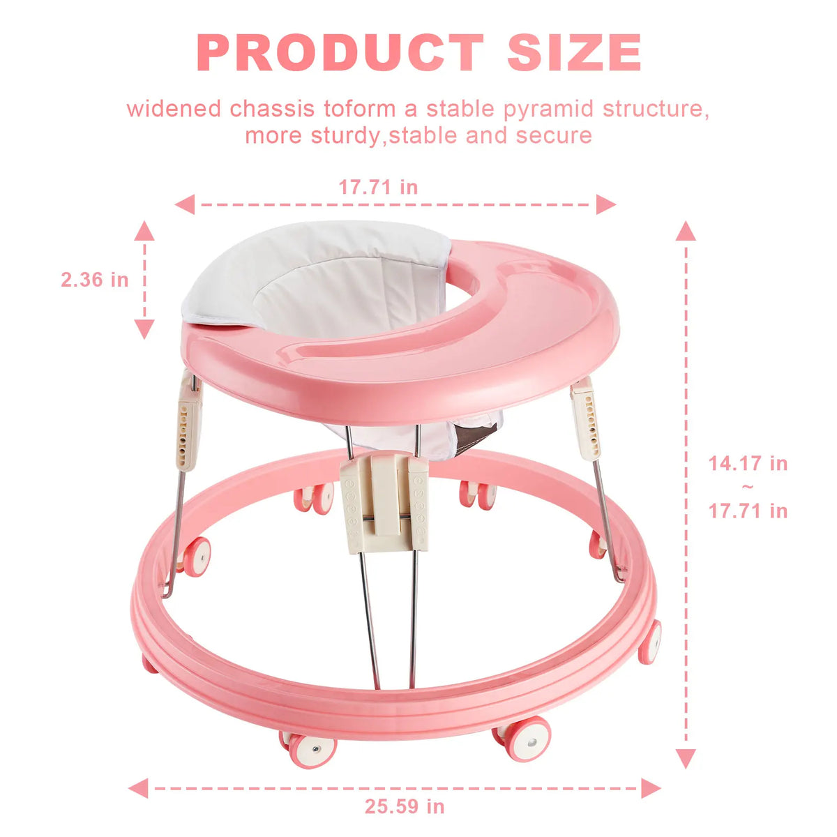 Foldable Baby Walker With Safety Brake And Anti Rollover Protection