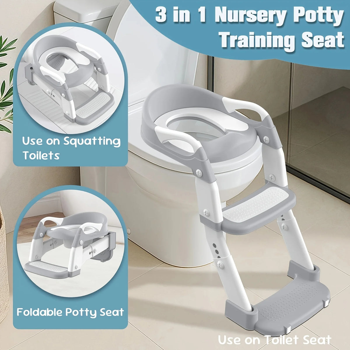 A Versatile Potty Training Chair That Includes Steps, Is Foldable, And Has Adjustable Height, Soft Padding, And Safety Features