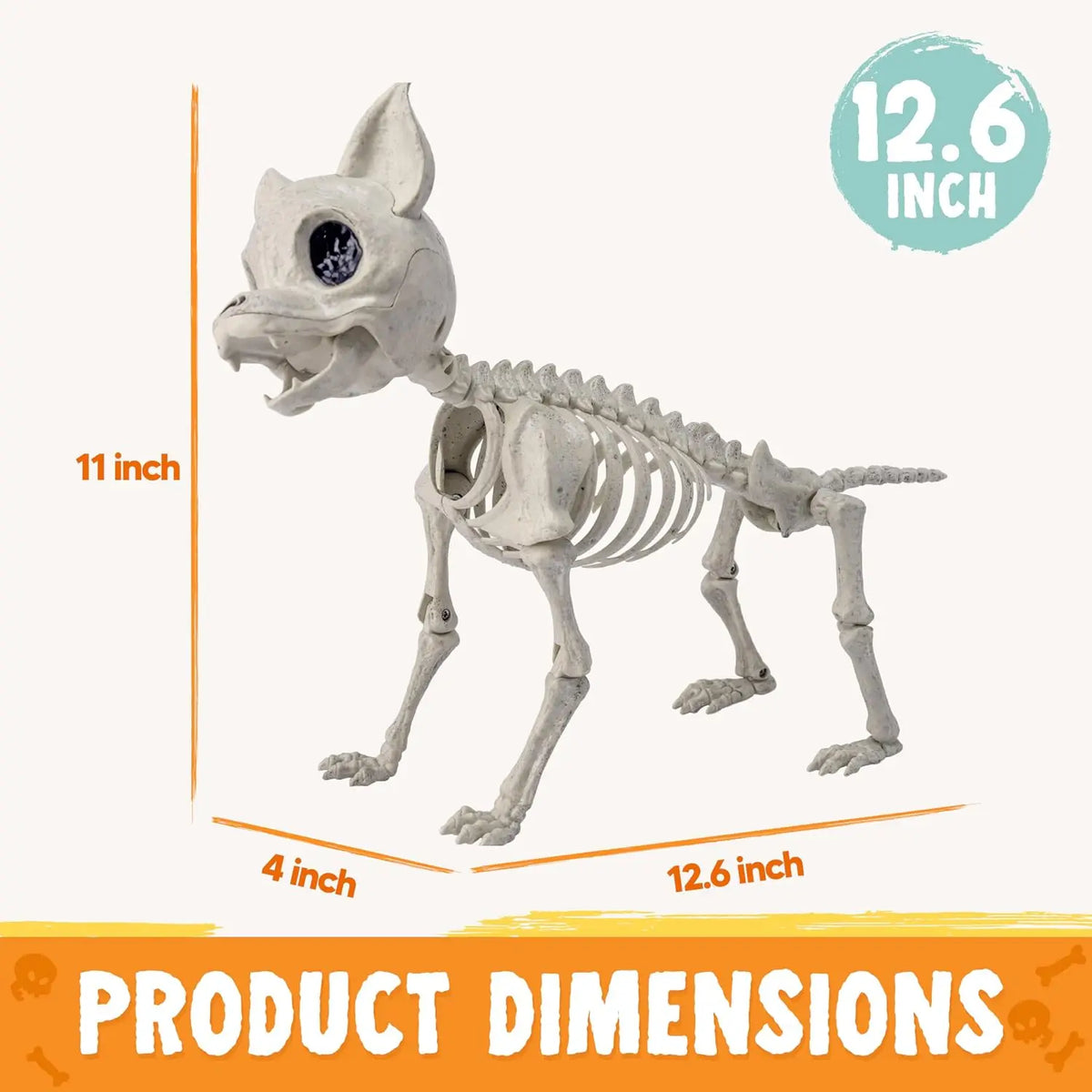 12.6 inches Plastic Puppy Bones Skeleton Plastic Chihuahua Dog Skeleton Halloween Decorations with Posable Joints for Halloween Indoor Outdoor, Graveyard Party Decor