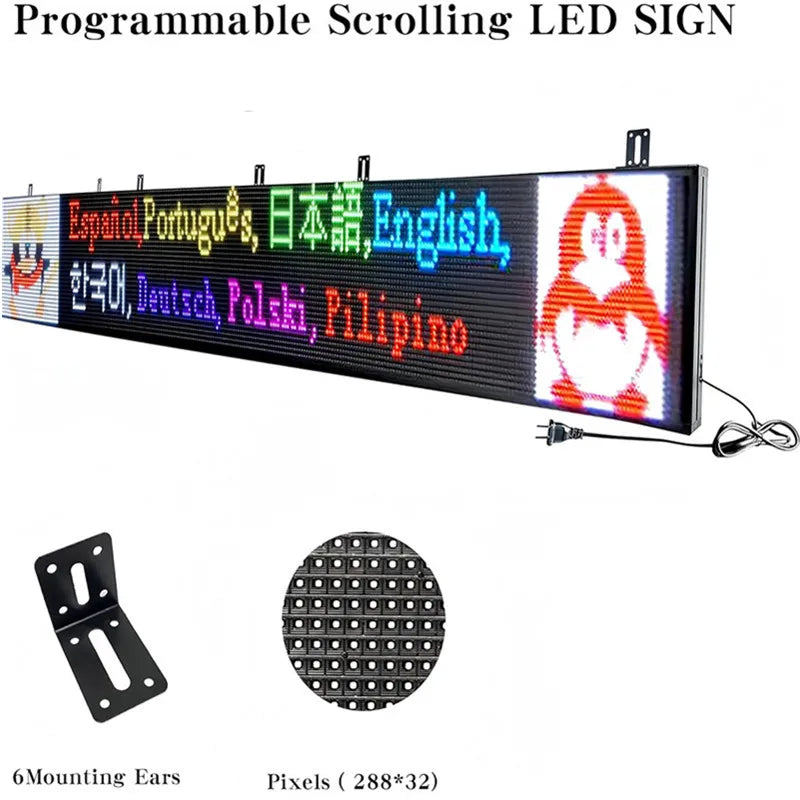 P10 Semi-Outdoor Programmable Scrolling LED Sign WiFi Control LED Digital Display Screen Message Board, RGB 115’’x14’’ Sign