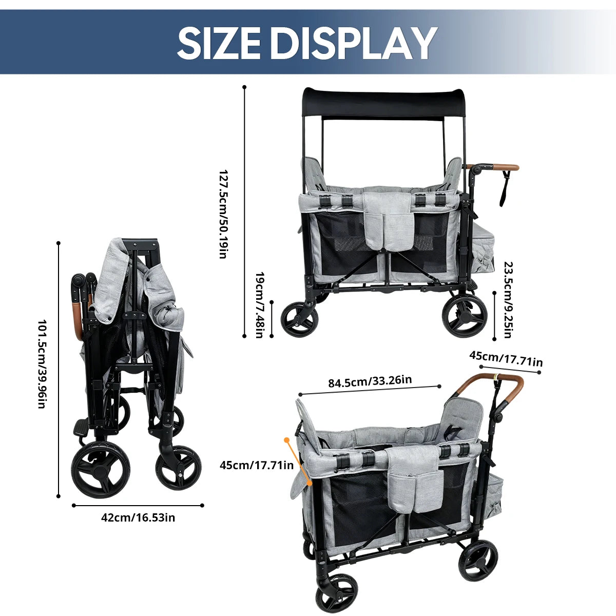 Twin Baby Stroller, High Seats With Seat Belts, Children's Outdoor Camping Tavel Trolley, Parent Storage Cart