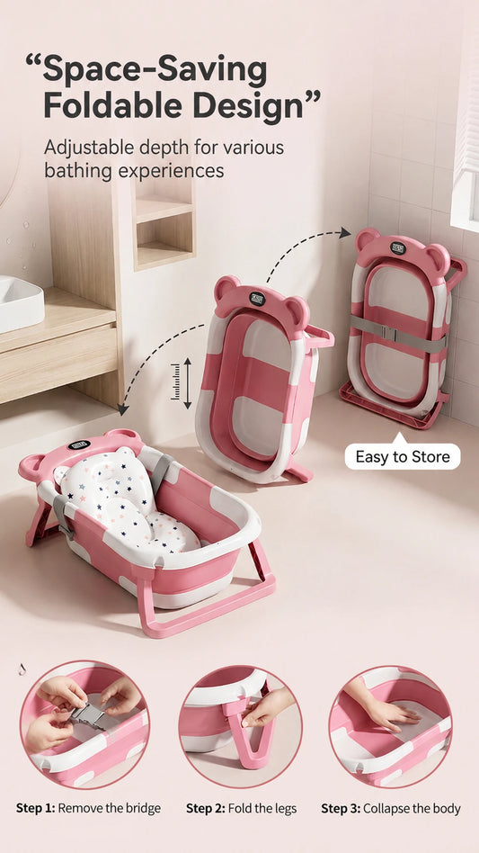 UBRAVOO Foldable Baby Bathtub Set With Temperature Display