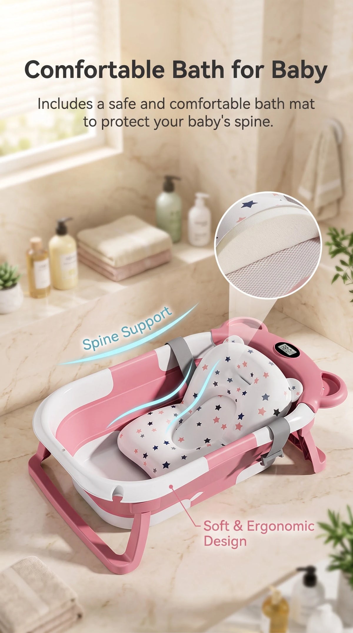 UBRAVOO Foldable Baby Bathtub Set With Temperature Display