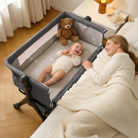 Baby Bassinet 3 in 1 Baby Bassinet Bedside Sleeper, Easy Assemble And Folding Portable Baby Cradler, Height Adjustable Newborn Crib with Mosquito Canopy,3 Colors (Grey/Dark Grey/Pink)
