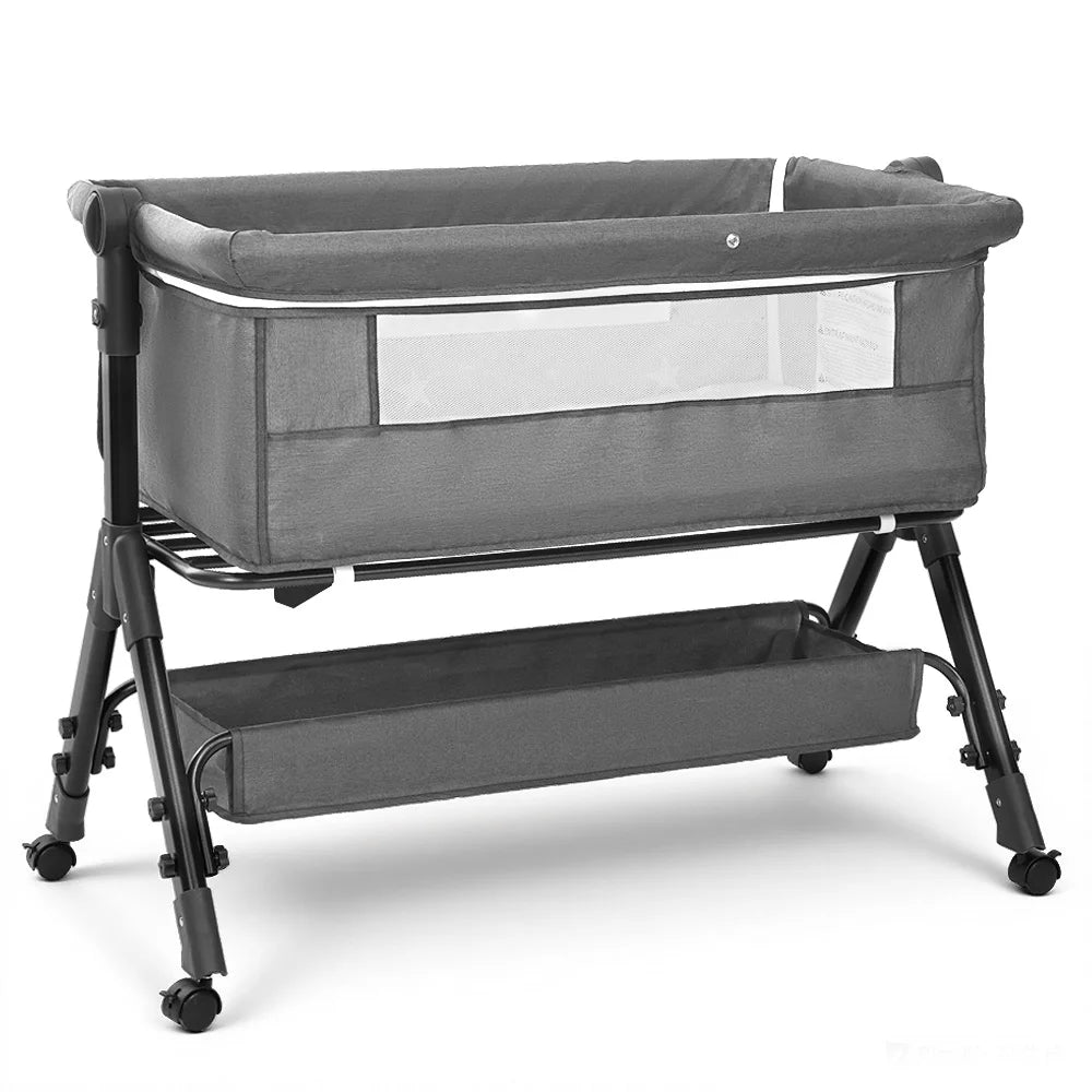 Baby Bassinet 3 in 1 Baby Bassinet Bedside Sleeper, Easy Assemble And Folding Portable Baby Cradler, Height Adjustable Newborn Crib with Mosquito Canopy,3 Colors (Grey/Dark Grey/Pink)