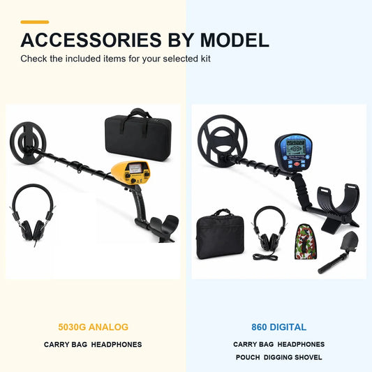 Zoe Metal Detector Kit for Adults Waterproof Search Coil Adjustable Stem Gold Coin Jewelry Treasure Finder with Headphones Carry Bag Analog Meter or Digital LCD for Beach Park Field Camping Outdoor Use