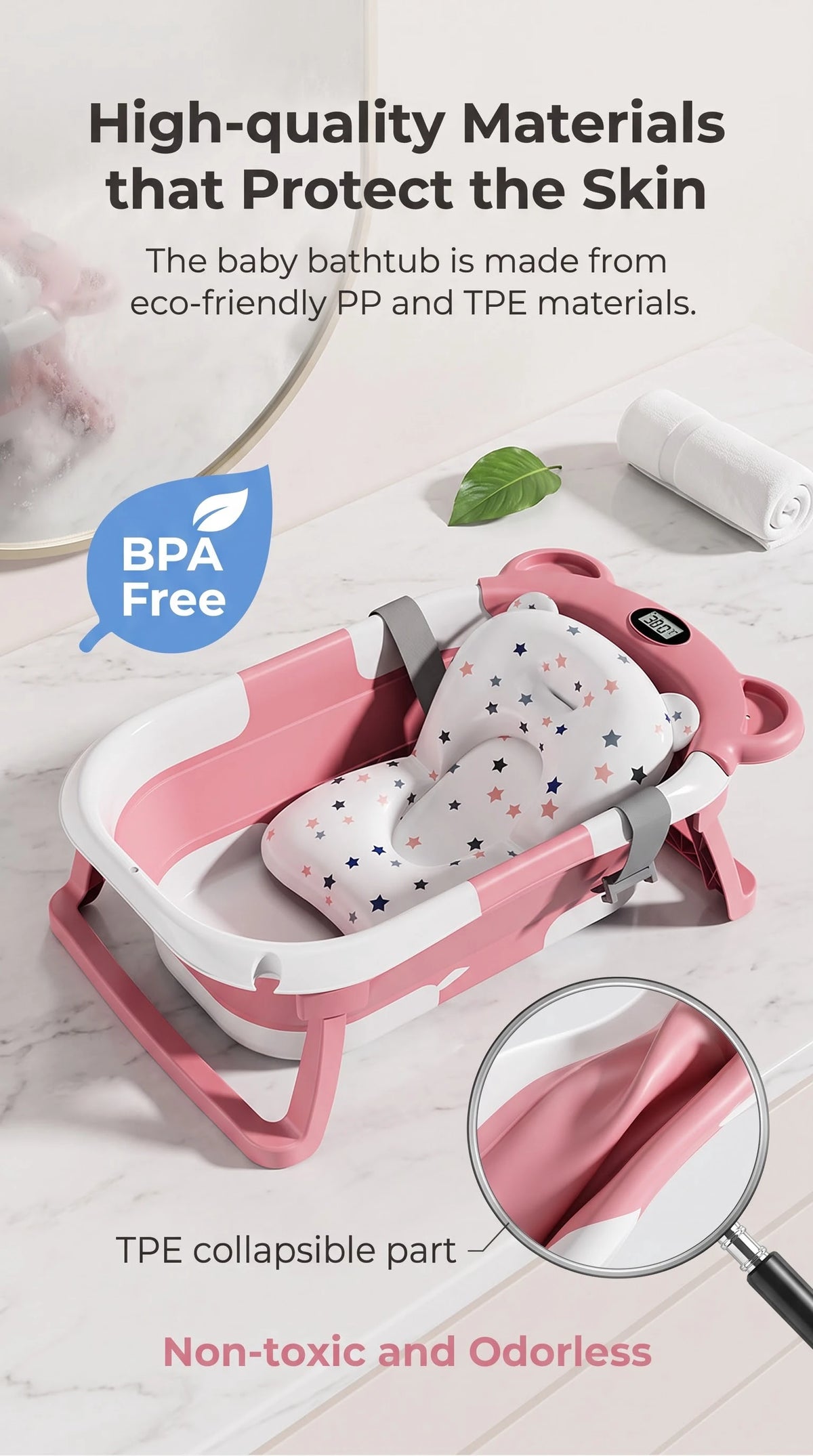 UBRAVOO Foldable Baby Bathtub Set With Temperature Display