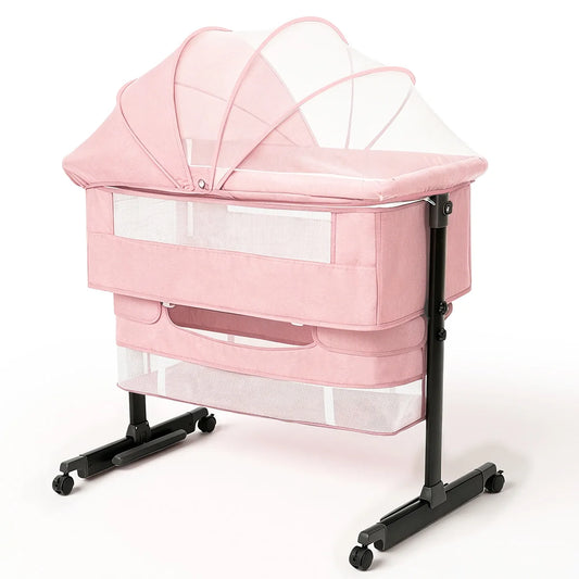 Adjustable Baby Bedside Bassinet With Mosquito Canopy Storage And Wheels