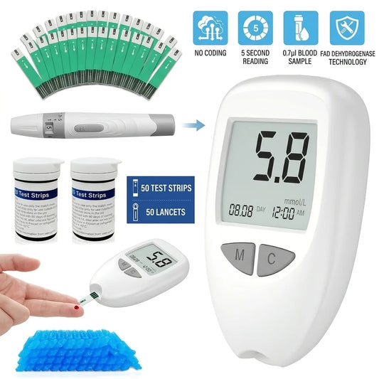 VGM04 Blood Glucose Monitor Kit Diabetes Testing Meter Accurate Glucometer with 50 Test Strips & 50 Lancets Fast Results No Coding Device Portable Home Use Medical Monitor Supplies for Diabetes Management Health