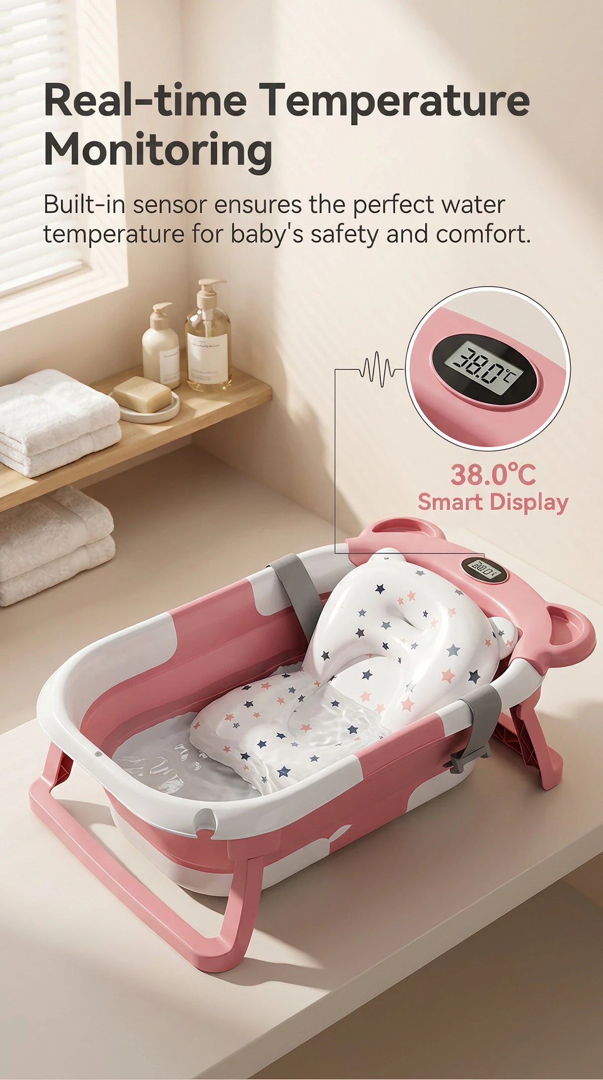 UBRAVOO Foldable Baby Bathtub Set With Temperature Display
