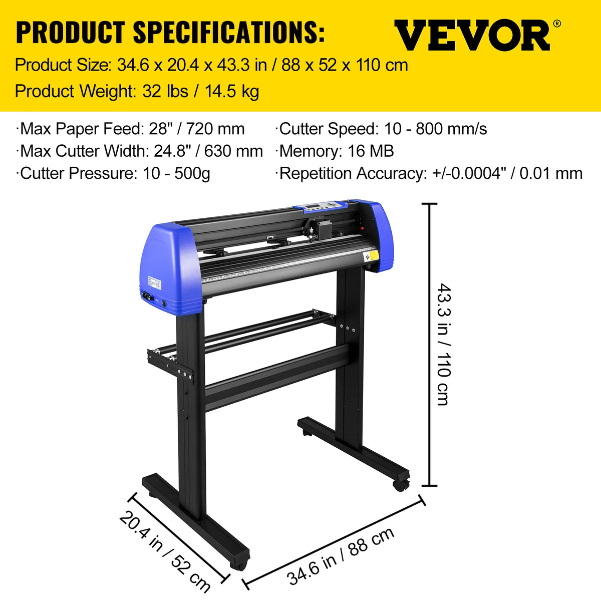 SucceBuy 28-34 Inch Vinyl Cutter Machine W/ Floor Stand Vinly Sign Cutting Plotter Starter Kits Software Adjustable Force  Speed