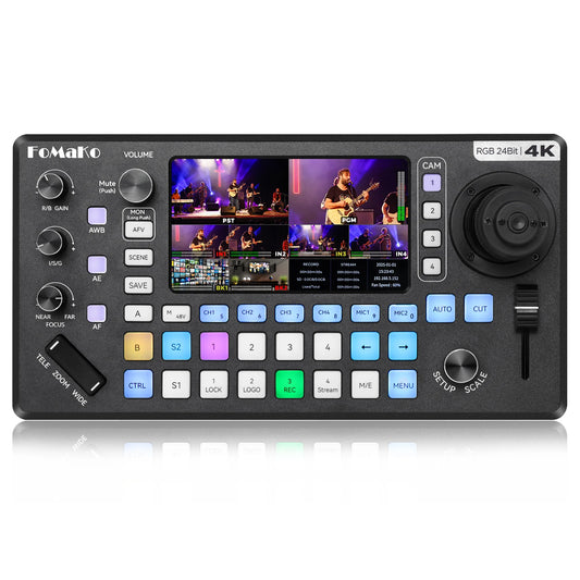 KC800 4K HDMI Multi-Camera Streaming Video Mixer Switcher, Integrated 4D Joystick PTZ Controller, 5.5" LCD Screen, USB/SD Record