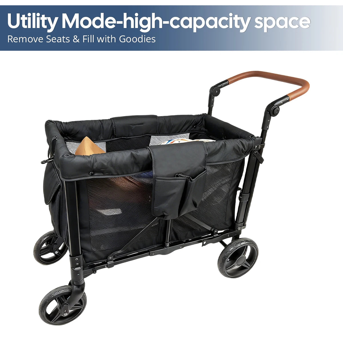 Twin Baby Stroller, High Seats With Seat Belts, Children's Outdoor Camping Tavel Trolley, Parent Storage Cart