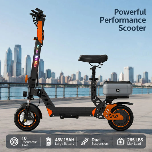 Adult Electric Scooter With Seat, Long Range And Dual Suspension
