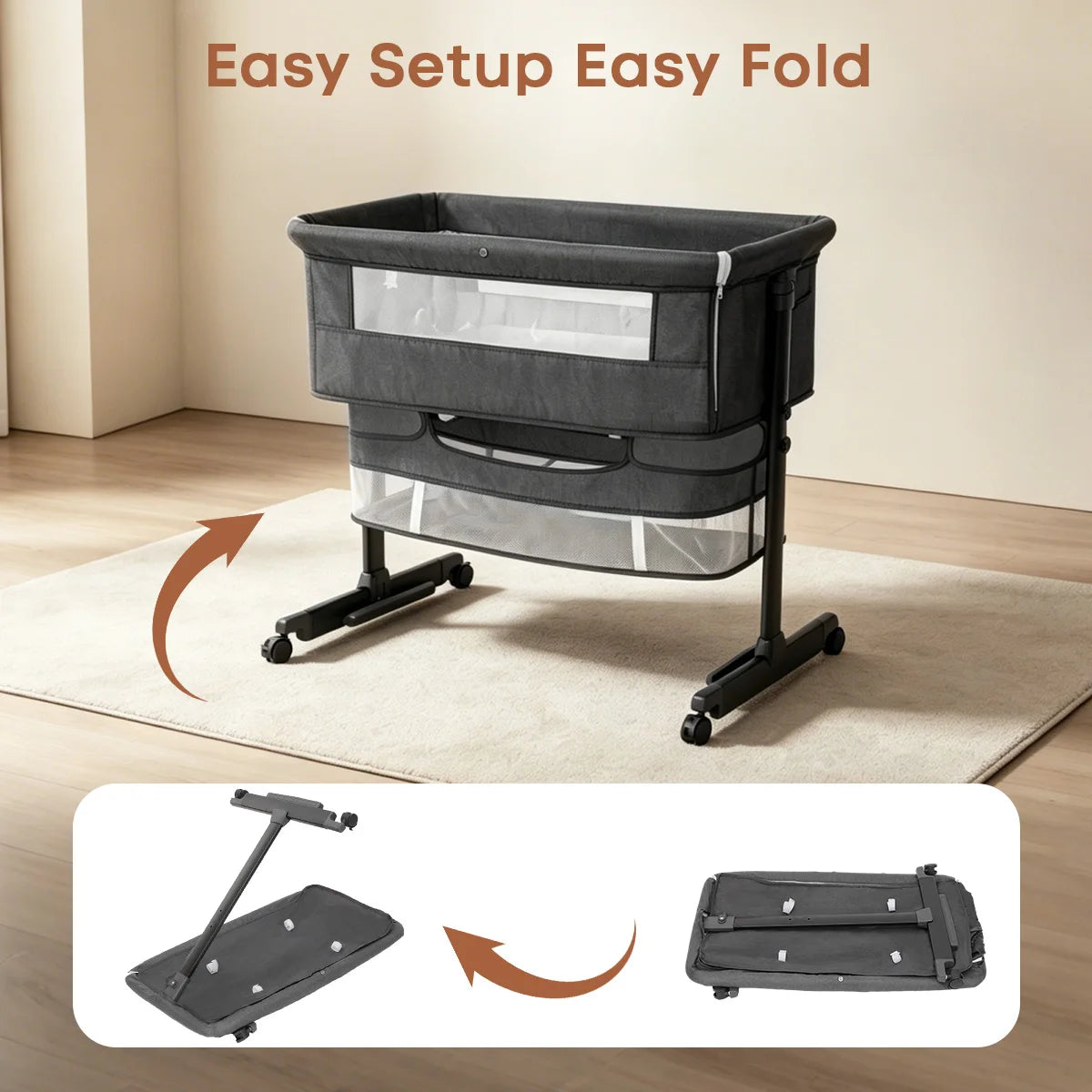Kmaier Portable Bedside Bassinet With Adjustable Height And Storage