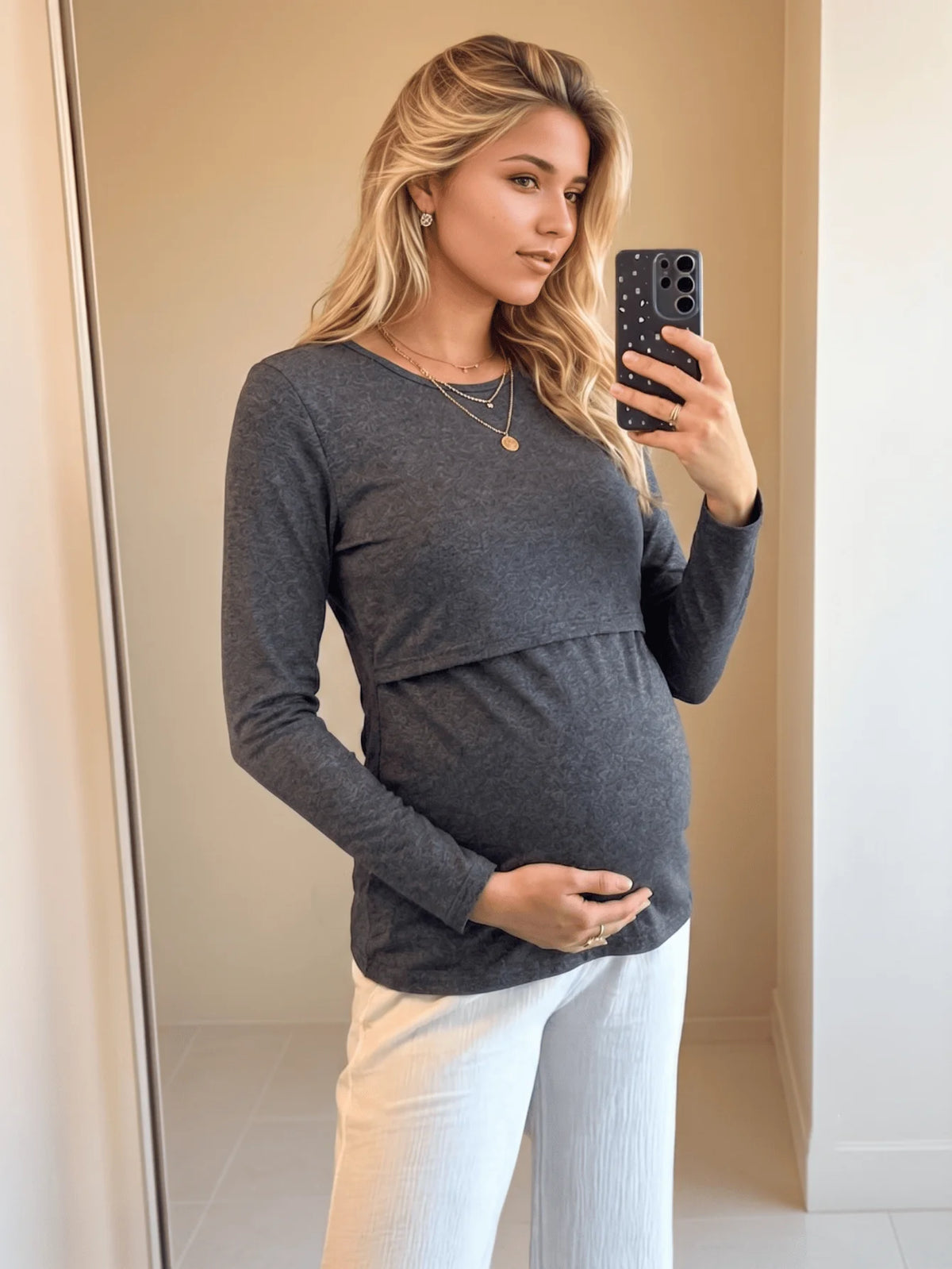 Pack of 3, pregnant women's breastfeeding long-sleeved tops, autumn and winter versatile care T-shirts, maternity clothes
