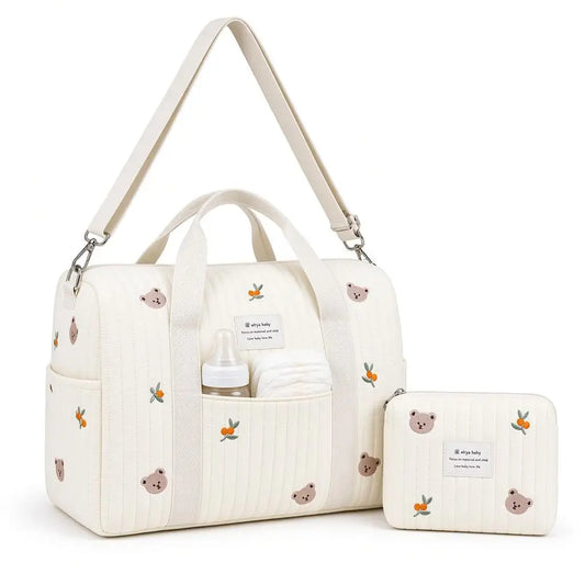 Quilted Diaper Bags, 40cm Embroidery Stylish Diaper Tote, Travel Shoulder Luggage Bag,hospital Bag for Mom and Baby,Overnight Travel Handbag for  Mom Dad Everyday Use, Travel Essential