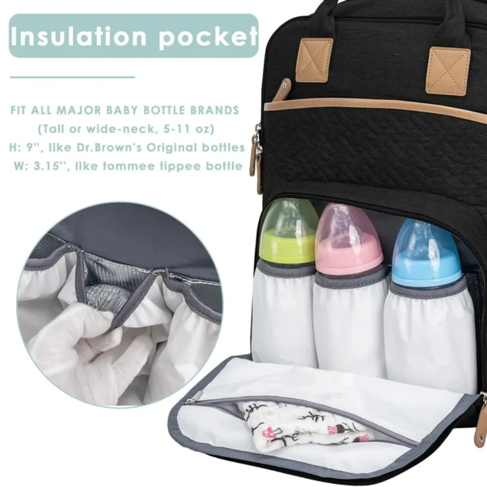 KABAQOO Diaper Bag Mommy Backpack With Changing Pad Pacifier Case, Baby Bag For Boy Girl Toddler - Large,Stylish, Waterproof Travel Quilted Diaper Bag For Mom - Baby Shower Gifts