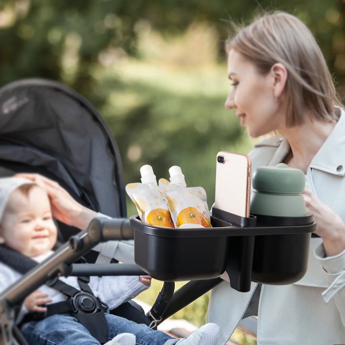 Sunveno 3in1 Multifunctional Baby Stroller Cup Holder with Phone/Snack Holder Universal Bottle Holder Stroller Accessories