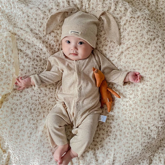 Baby Button Romper Baby Boys Girls Bunny Outfit My First Easter Outfits Infant Newborn Ribbed Button One Month Baby Boy Clothes