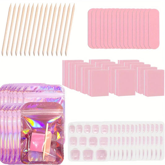 15Set Press On Nail Tool Prep Kit, 75pcs Disposable Manicure Kit with Nail File, Buffer, Adhesive Nail Tabs, Wood Stick, Hologra foil nail art nail art stickers nail wraps nail art stickers nail sticker
