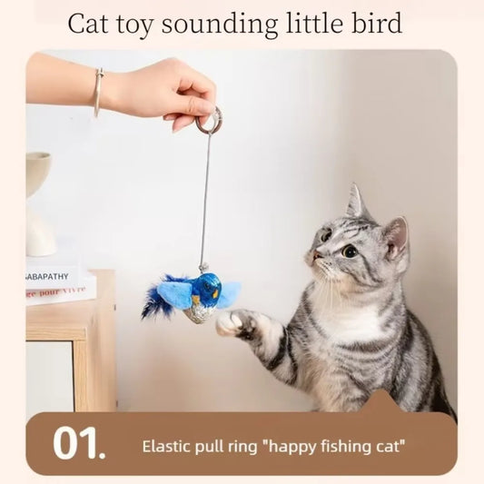 Wall Hanging Bird Cat Toy, Indoor Interactive Squeaky Catnip Teaser Toy, Self-Play Chasing Toy for Kittens