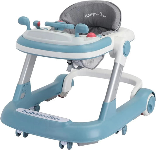 2 in 1 Baby Walker, Toddler Baby Push Walker with Removable Feeding Tray and Music Tray(Without Battery), Foldable Walker