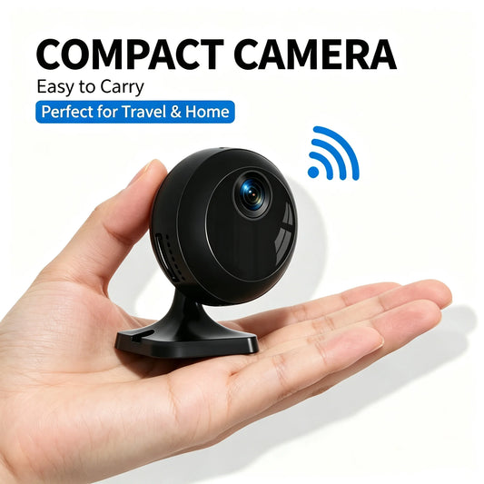 Compact WiFi Camera 2.4GHz Night Vision Motion Detection Two-Way Audio, Portable Pet Camera Discreet Indoor Smartphone App Remote View, SD Card Cloud Storage