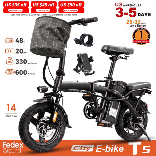HEZZO T5 Folding Electric Bike 750W Peak Motor Disc Brakes