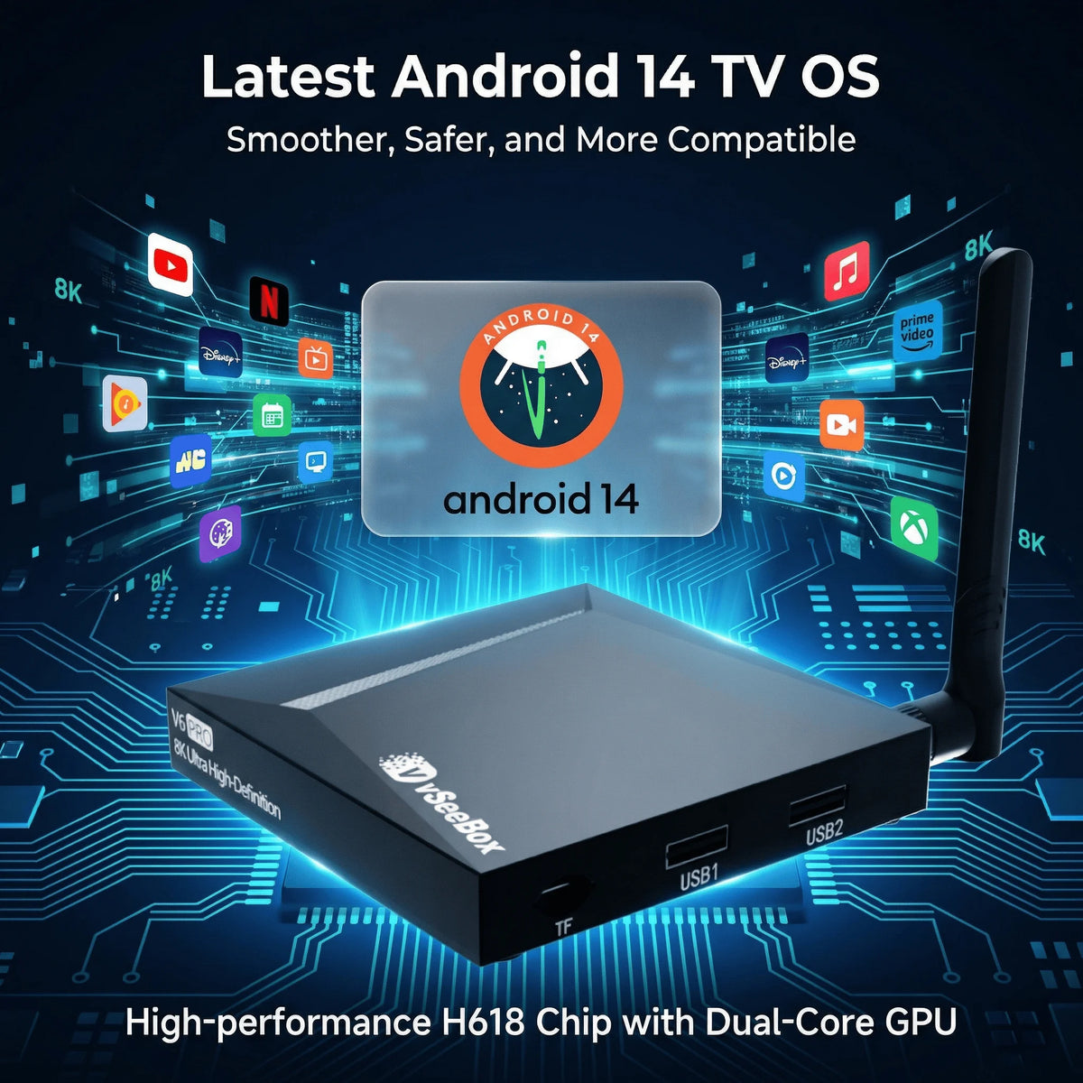 VSeeBox V6 Pro 2026 Newest, 4GB RAM+32GB Storage, Parental Control