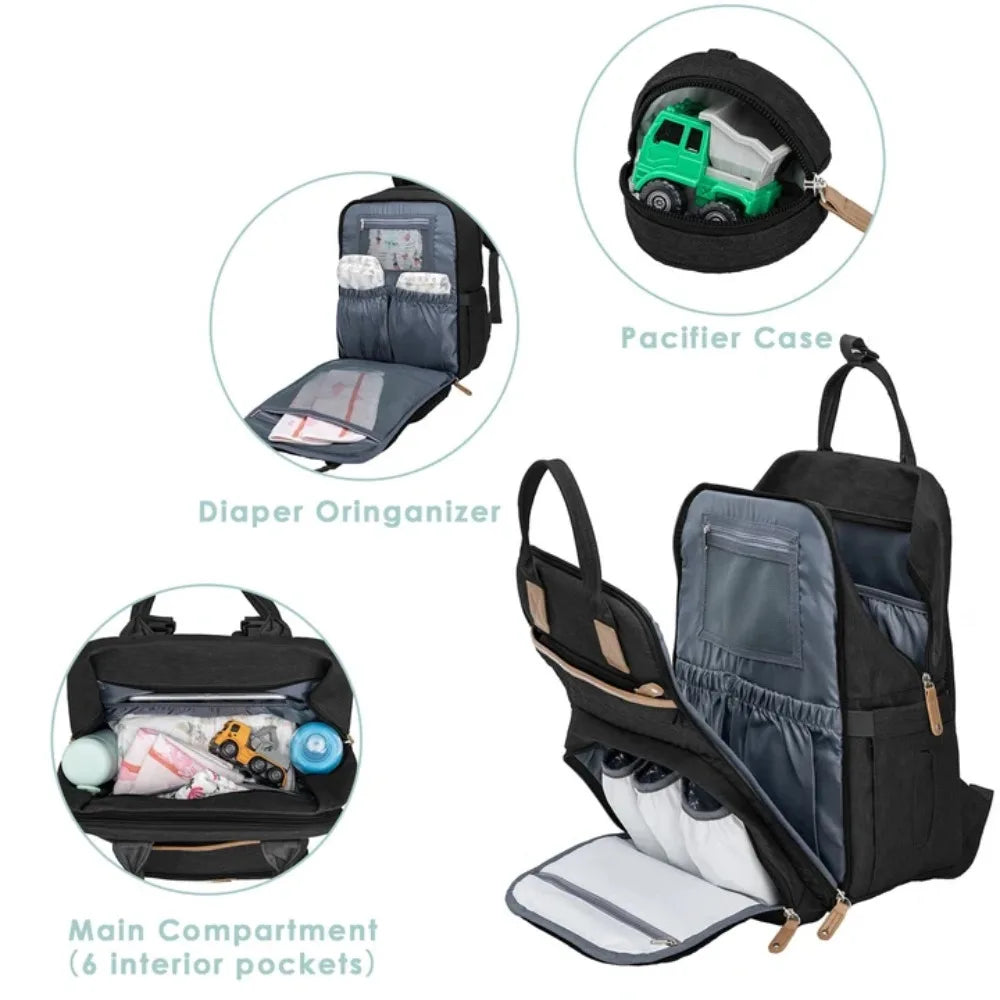 KABAQOO Diaper Bag Mommy Backpack With Changing Pad Pacifier Case, Baby Bag For Boy Girl Toddler - Large,Stylish, Waterproof Travel Quilted Diaper Bag For Mom - Baby Shower Gifts