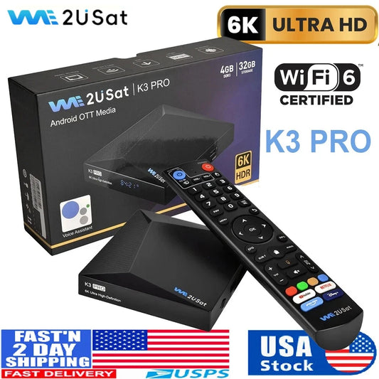 We2USat K3 PRO+-Streaming Smart TV Box Media Player Build in WiFi+Voice Remote Control Comparison with Vseebox V5 PRO Free Ch