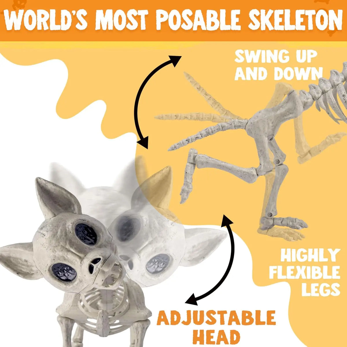 12.6 inches Plastic Puppy Bones Skeleton Plastic Chihuahua Dog Skeleton Halloween Decorations  with Posable Joints for Halloween Indoor Outdoor, Graveyard Party Decor