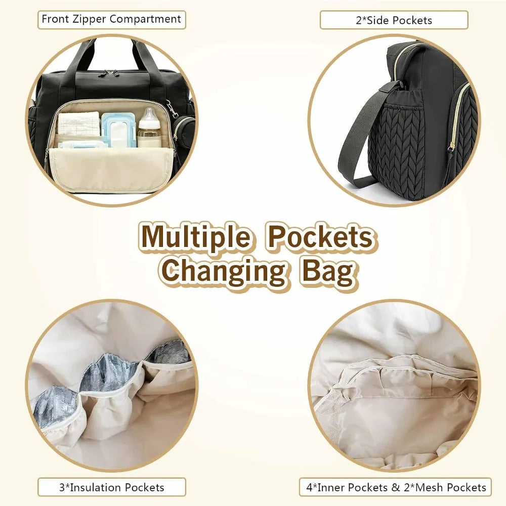 Tote Diaper Bag with Changing Pad, Pacifier Case, Large Capacity Hospital Bag for Mom and Baby, Newborn Travel Diaper Bag with Insulated Bottle Pocket for Mommy, Sturdy Diaper Bag Everyday Use for  New Parent